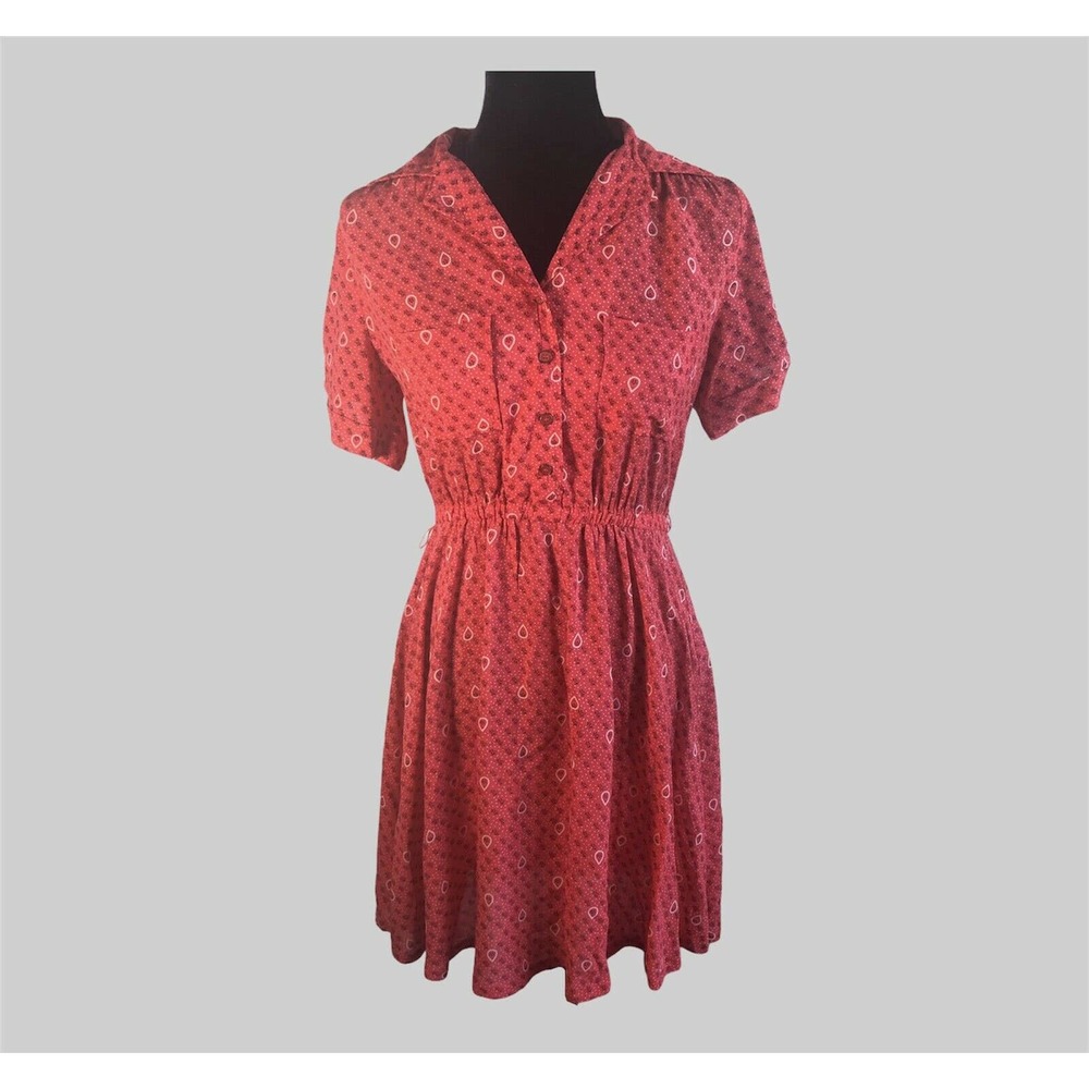 FOREVER 21 Red & White Dot Geo Pattern Dress Small